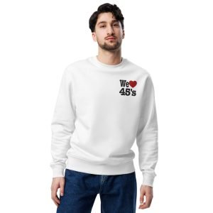 We Love 45s Original Logo Embroidered Eco Sweatshirt – White